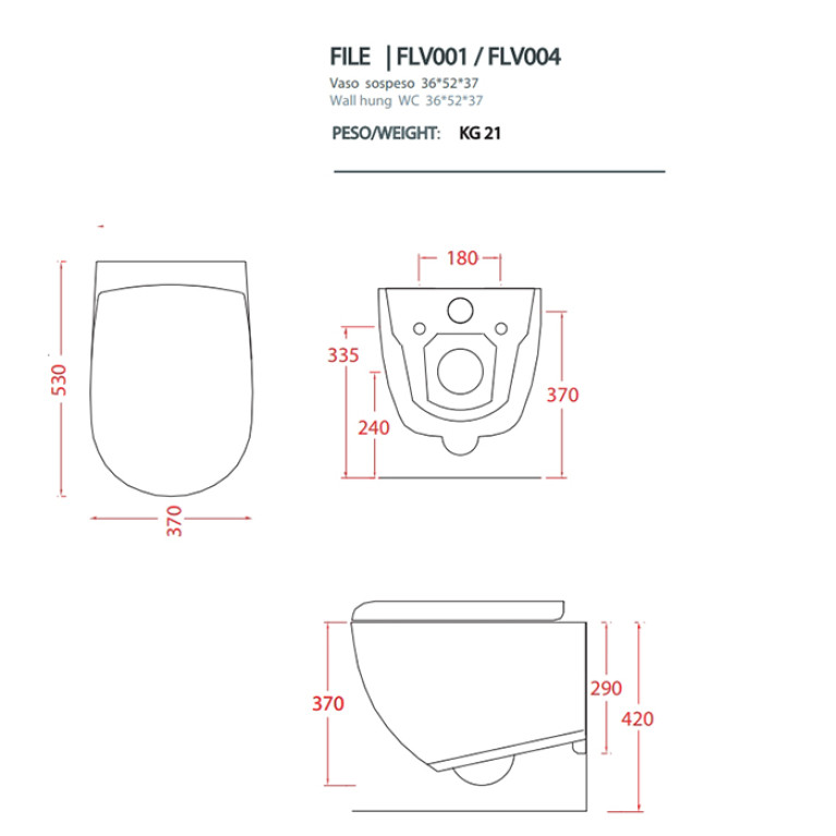 Artceram FILE 2.0  Унитаз подвесной безободковый 36х52 см, с креплениями,  цвет grigio oliva