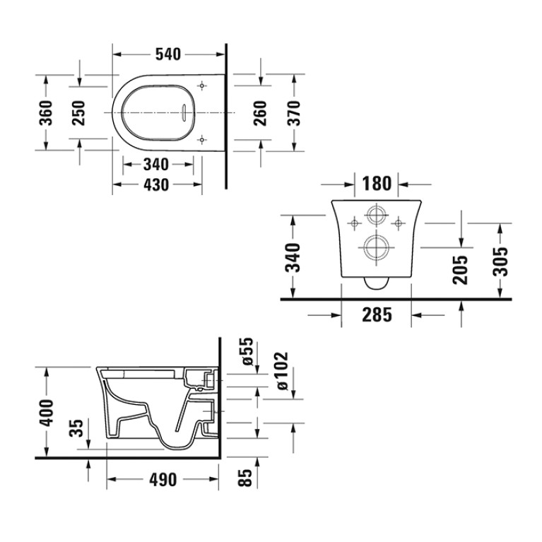Duravit White Tulip Унитаз подвесной 370х540  мм безободковый, HygieneGlaze, цвет: белый
