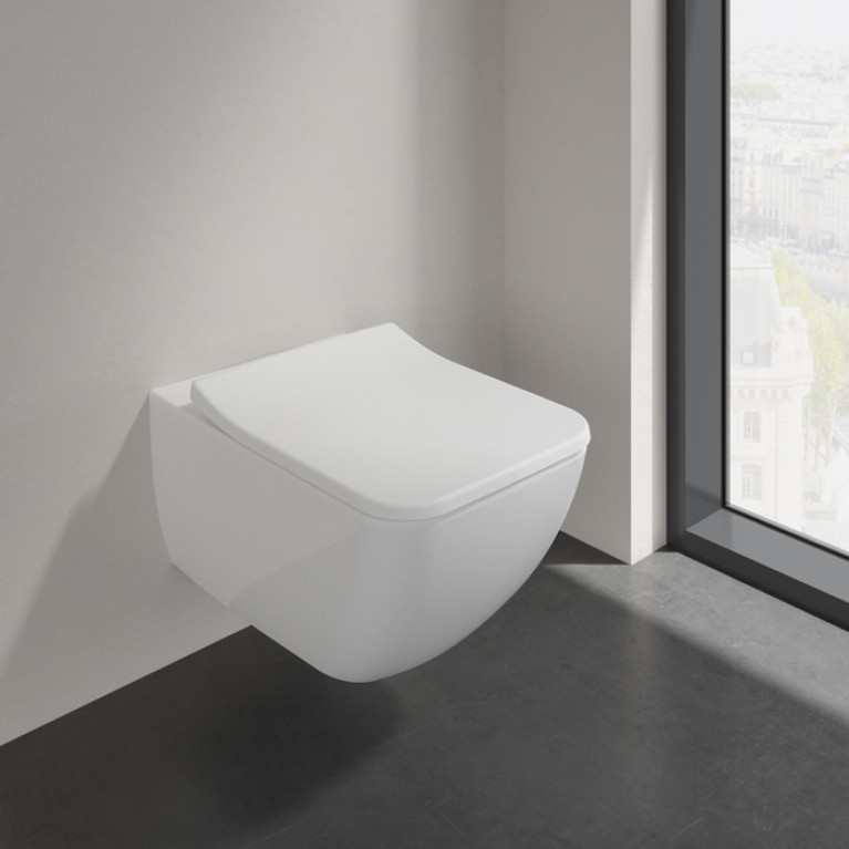VilleroyBoch Venticello Унитаз подвесной 375*560*330, безободковый, в комплекте сиденье SlimSeat с микролифтом, цвет альпийский белый