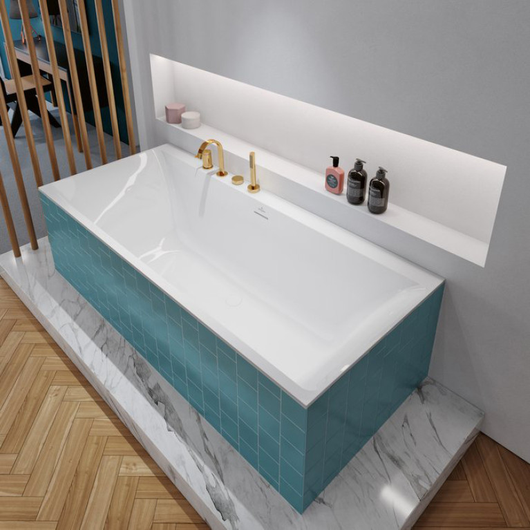 VilleroyBoch Subway 3.0 Ванна встраиваемая 1800*800*480, слив по центру, компл. ножек, слив-перелив: белый, материал: Quaryl, цвет: альпийский белый
