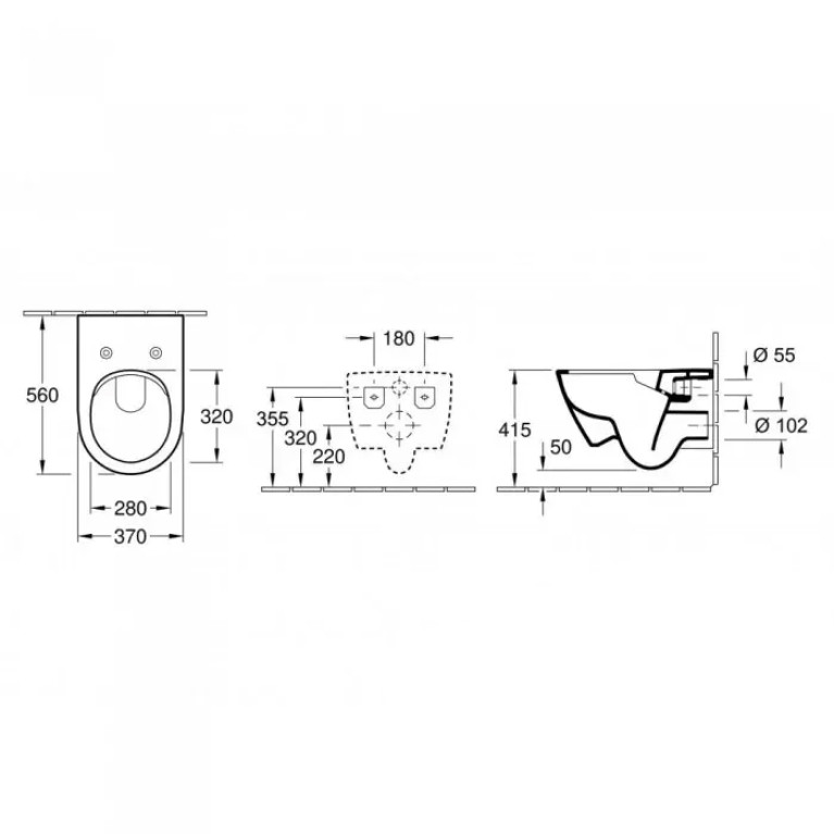 VilleroyBoch Subway 2.0 Унитаз подвесной 370*560*365, безободковый, в комплекте сиденье SlimSeat с микролифтом, CeramicPlus, цвет альпийский белый