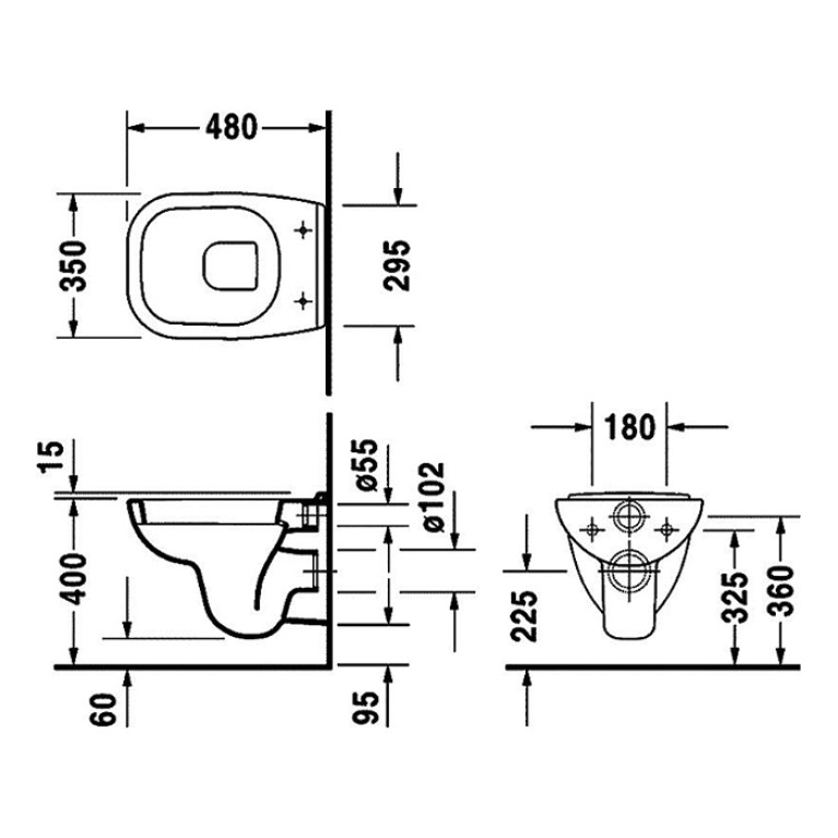 Duravit D-Code Унитаз подвесной компакт с вертикальным смывом, 350x480мм, Цвет: Белый (Спец.цена из наличия)