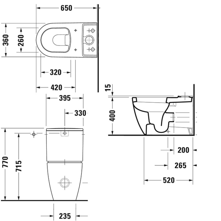 Duravit Me by Starck Унитаз моноблок 37х65 см, слив универсальный, с креплениями, цвет белый (Спец.цена из наличия)