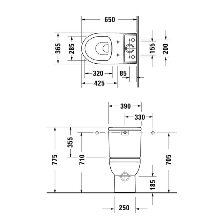Duravit D.1  Унитаз моноблок 365х655 без обода, гориз. выпуск, цвет белый глянец (Спец.цена из наличия)