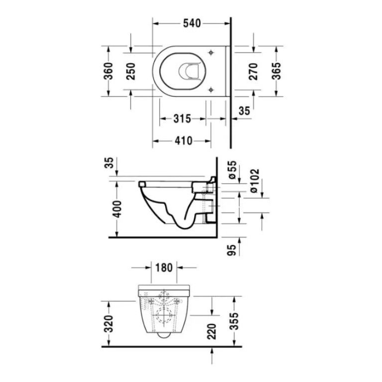 Duravit Starck 3 Унитаз подвесной, 540х360 мм, с креплением Durafix,  цвет белый+ WondweGliss (СПЕЦЦЕНА)