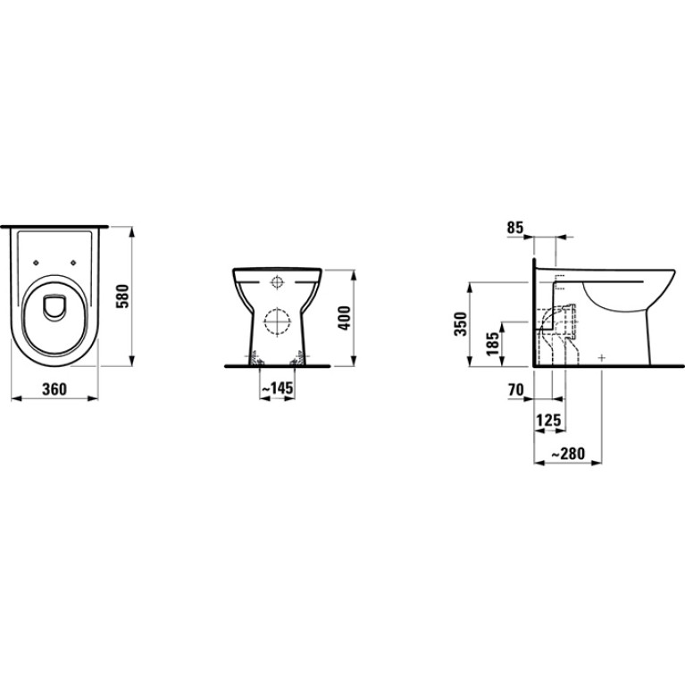 LAUFEN Pro  Унитаз напольный 580x360x400 мм, выпуск горизонтальный/вертикальный, белый