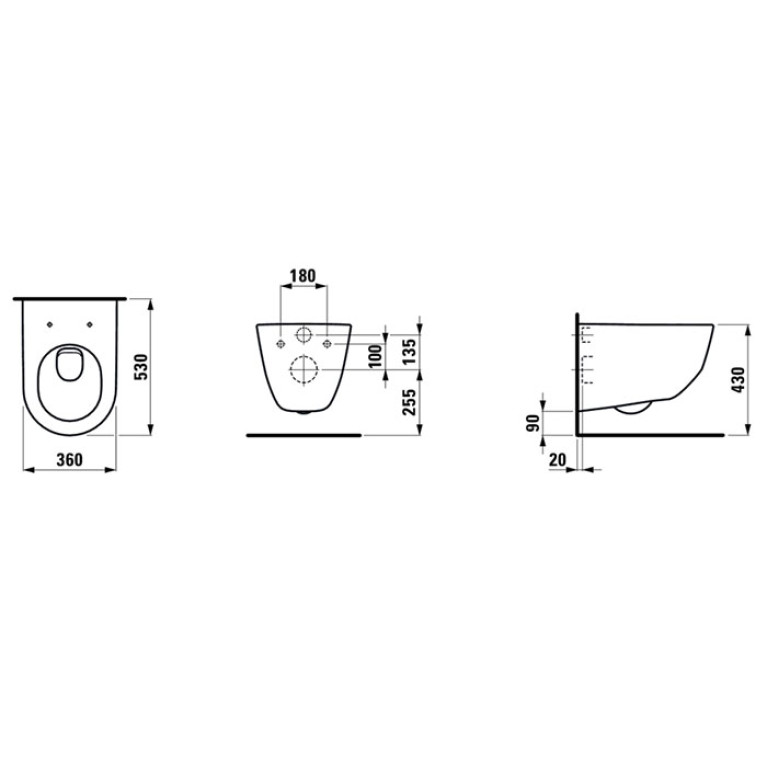 LAUFEN Pro NEW Унитаз подвесной 36х53х34 см (с ободком!), цвет белый c покрытием LCC