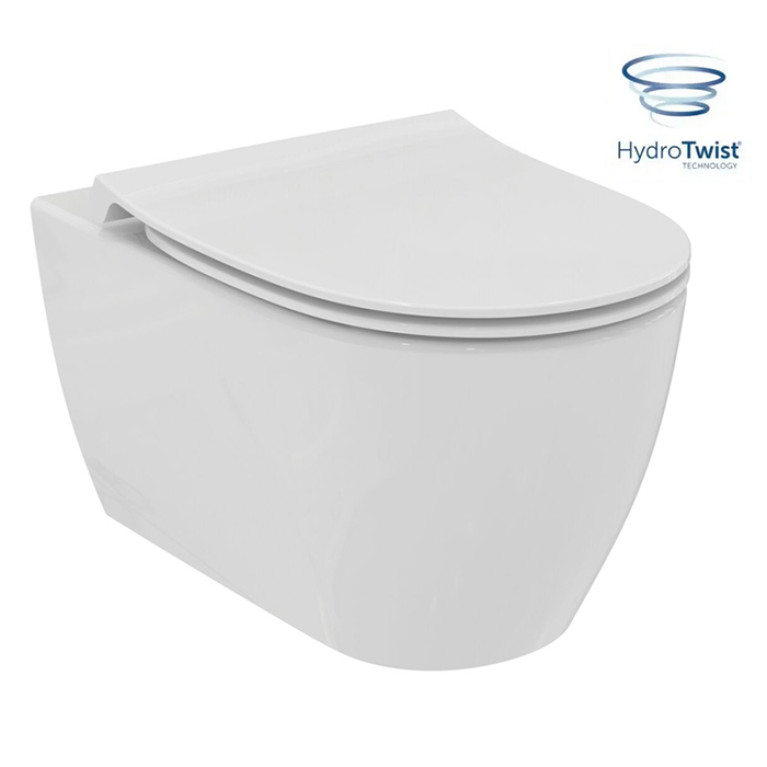Ideal Standard i.life O Унитаз подвесной 535х350 мм безободковый+смыв:HydroTwist (торнадо), с крепежом, цвет: белый глянец (Акция из наличия)
