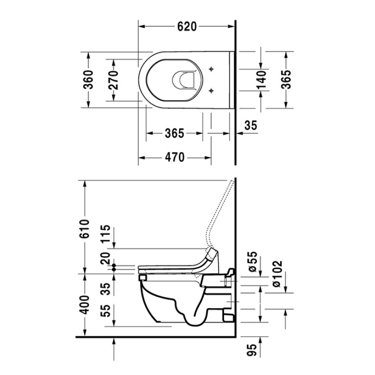 Duravit Starck 3 Унитаз подвесной Сompact, укороченная модель (370x620 мм), цвет: белый