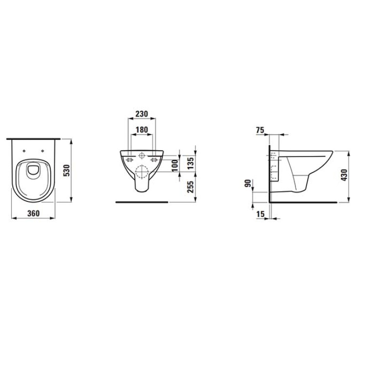 LAUFEN PRO  Унитаз подвесной 530x360x345 мм., безободковый, цвет белый