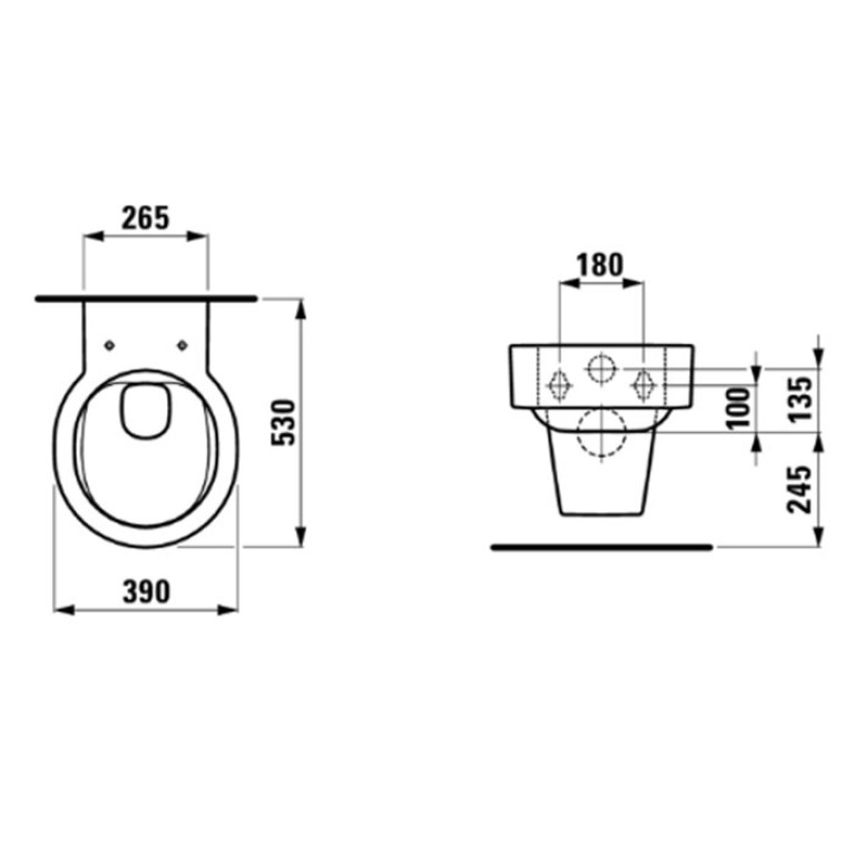 Laufen VAL Унитаз подвесной 530x390x360мм, безободковый, с покр. LLC, цвет: белый
