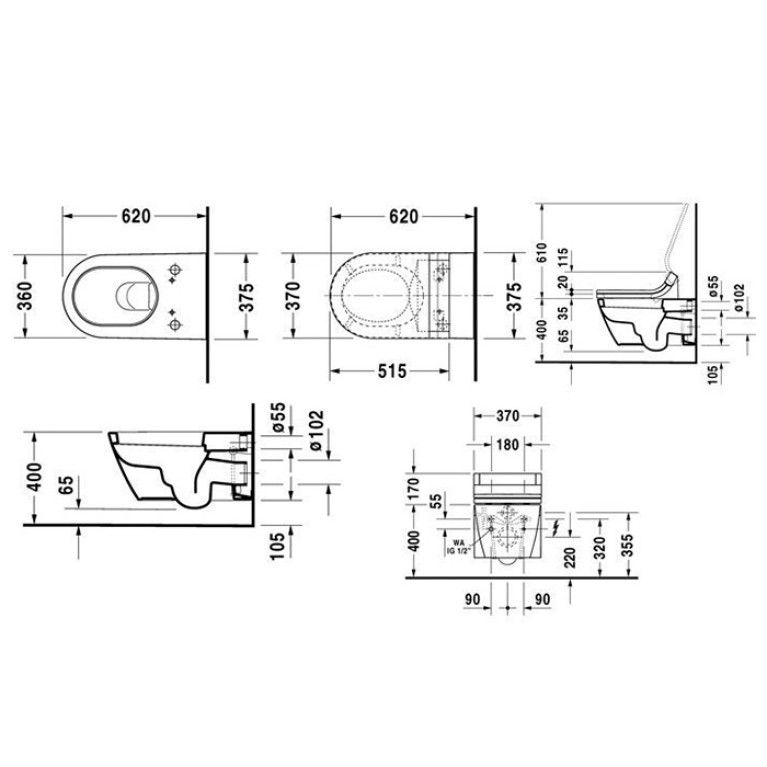 Duravit Starck 2 Унитаз подвесной 620х375хh335 для Sensowash 611000, 610001, цвет:белый