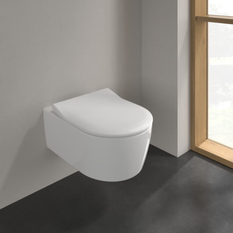 VilleroyBoch Avento Сиденье для унитаза с микролифтом, тонкое, цвет белый/нержавеющая сталь