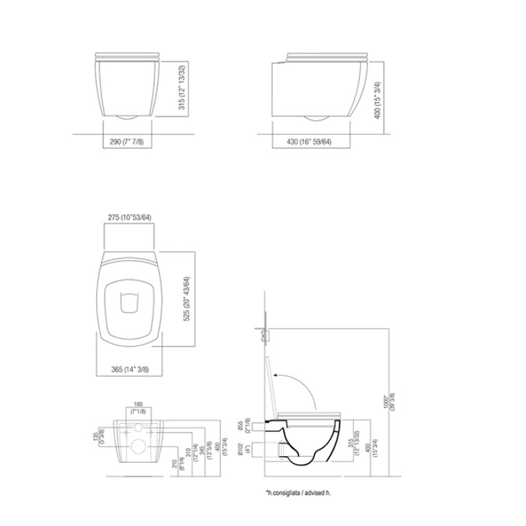 Agape 750 Унитаз подвесной 35.5х57.5х30 см, с крышкой-сиденьем с механизмом Soft close, цвет: белый глянцевый