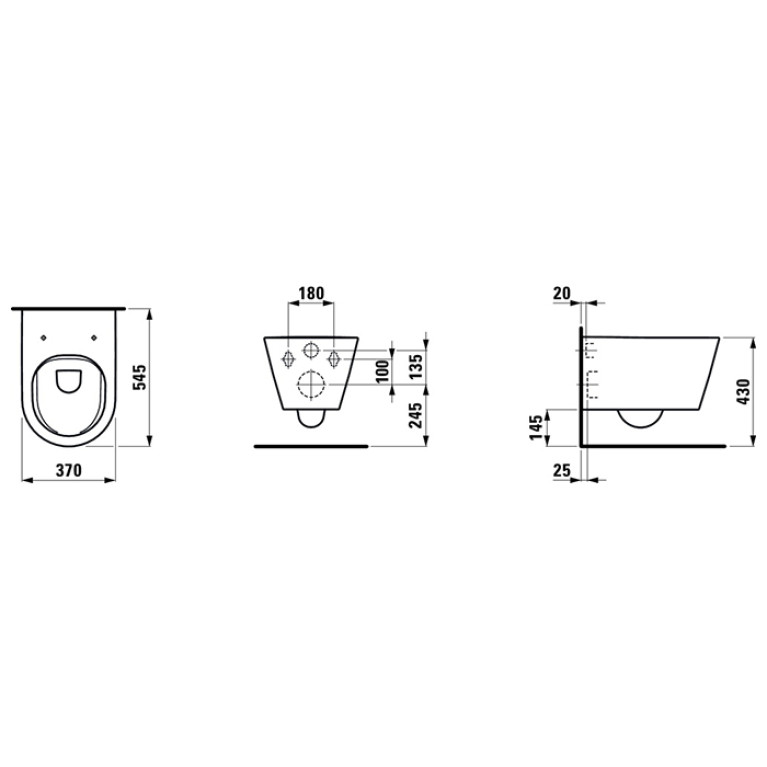 LAUFEN KARTELL Унитаз подвесной 545х370х430 мм., безободковый смыв Rimless, c покрытием LCC, цвет графит  матовый (ВРЕМЕННО не поставляем!)