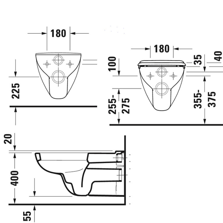 Duravit D-Code Унитаз подвесной с вертикальным смывом, для инвалидов на колясках, глубина 700 мм, 360x700, Цвет: Белый (Спец.цена из наличия)