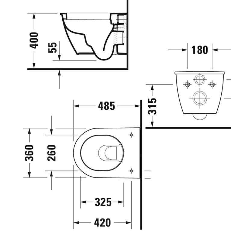Duravit Darling New Унитаз подвесной компакт с  вертикальным смывом, вкл. крепление Durafix, 360x485мм, Цвет: Белый
