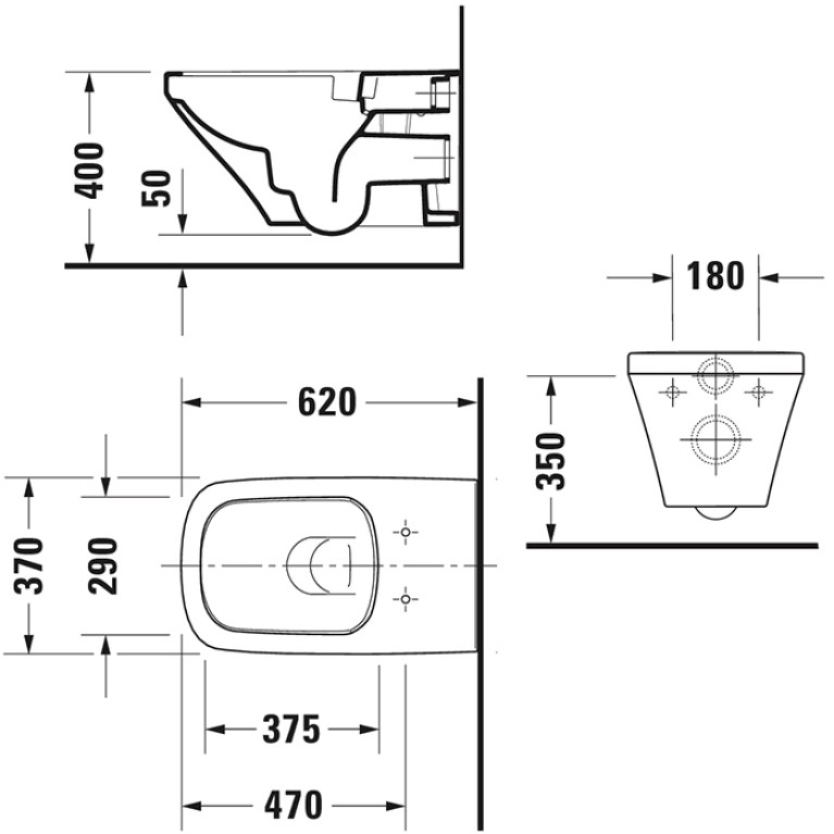 Duravit DuraStyle Унитаз удлиненный подвесной безободковый 620х370 мм,  с креплением,  цвет белый (Спец.цена из наличия)