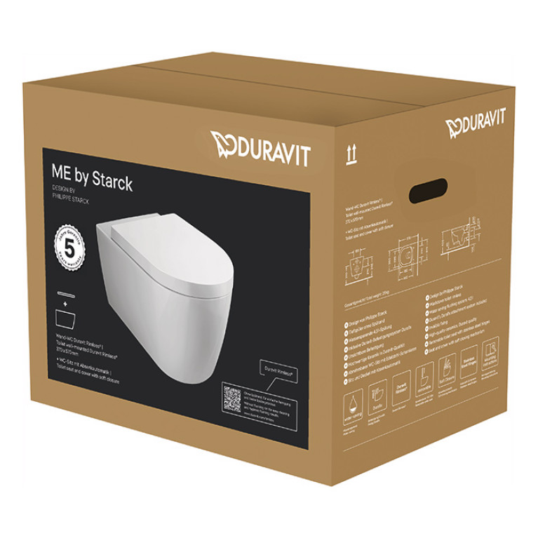 Duravit Me by Starck Комплект: подвесн унитаз Rimless 252909AA00 с покр Durashield+ сиденье с мягким закрыванием 002009 (Спец.цена из наличия)