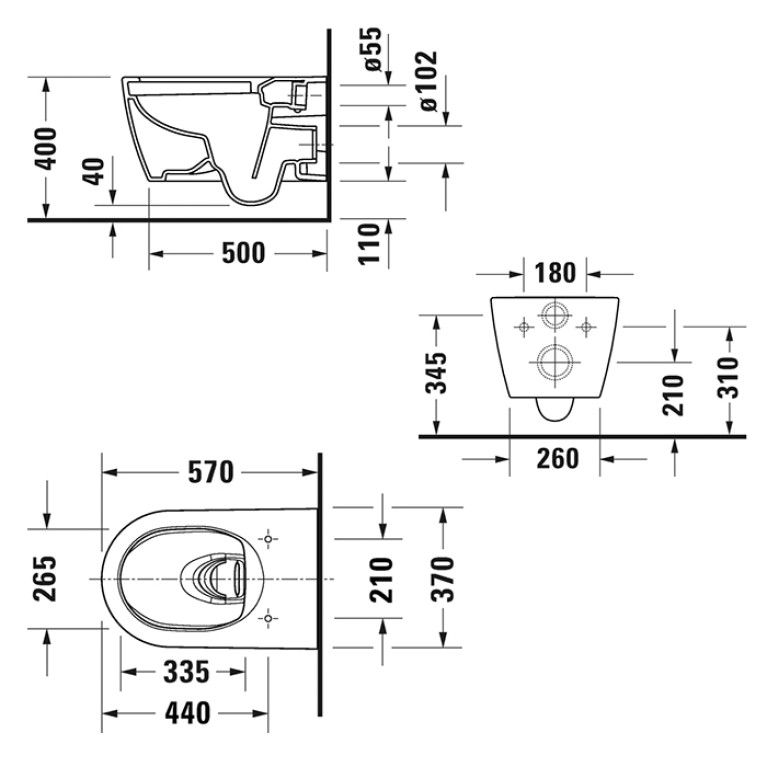 Duravit ME by Starck Унитаз подвесной 570х370  мм безободковый, HygieneGlaze, цвет: белый