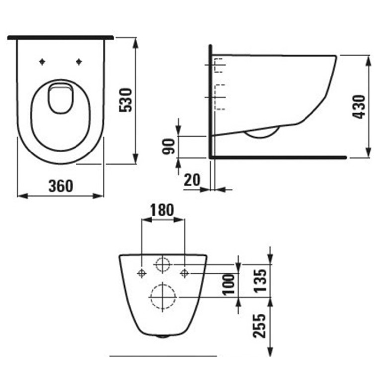LAUFEN Pro Унитаз подвесной безободковый 530х360х340 мм., цвет белый