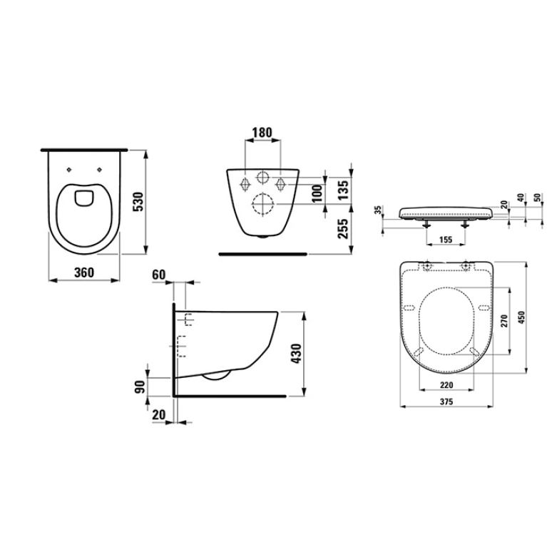 LAUFEN Pro  Комплект: унитаз подвесной Rimless 8.2096.6.000.000.1 + сиденье soft-close 8.9395.9.000.000.1, белый (АКЦИЯ:c НАШЕГО склада!)