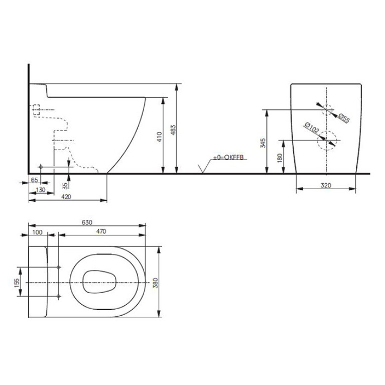 TOTO NC Унитаз 380x630x483мм, приставной, без сиденья, безободковый, Tornado Flush, CeFiONtect, цвет: белый глянец