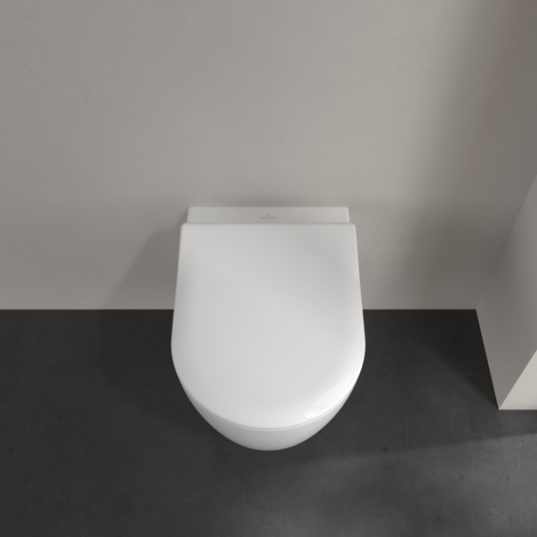VilleroyBoch Avento Сиденье для унитаза с микролифтом, тонкое, цвет белый/нержавеющая сталь