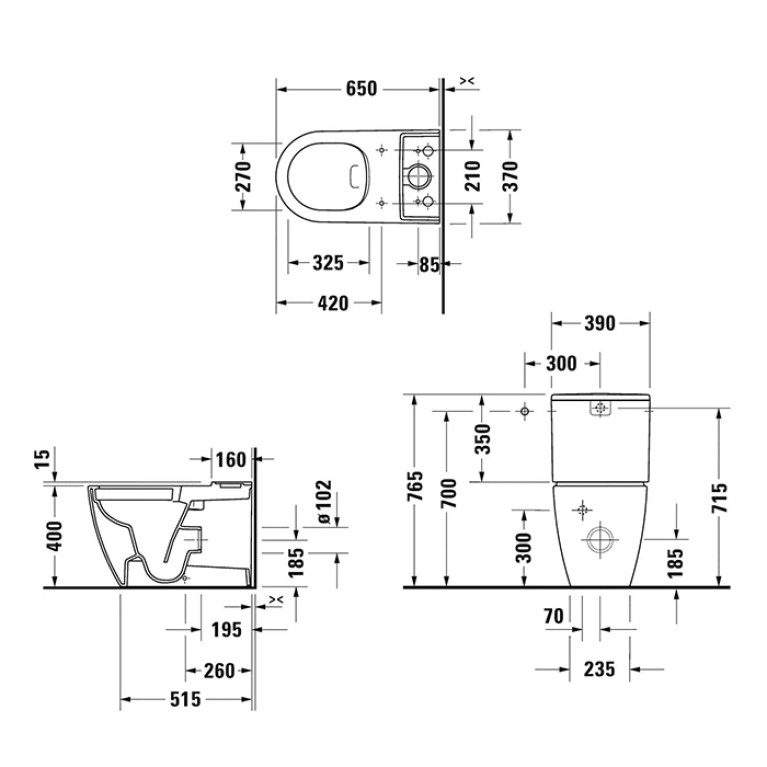 Duravit Soleil by Starck Унитаз моноблок  370х660мм, безободковый, слив универсальный,  Wei&szlig; Hochglanz, HyG, цвет белый