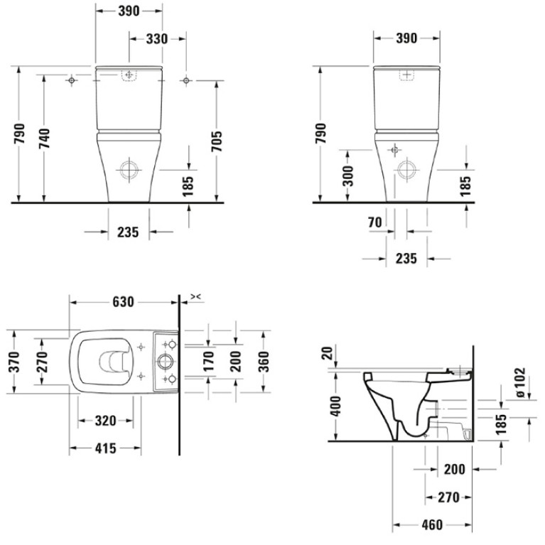 Duravit DuraStyle Унитаз моноблок  пристенный 370х630 мм,  с креплением,слив универcал, цвет белый (Спец.цена из наличия)