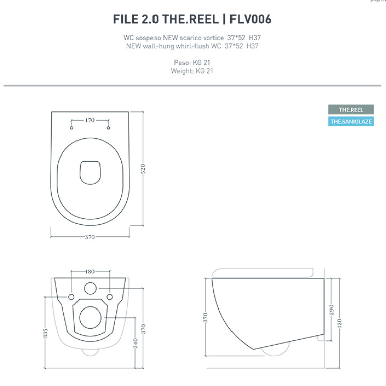 Artceram FILE 2.0  Унитаз подвесной ТУРБО СМЫВ THE.REEL, 36х52 см, с креплениями, цвет черный матов SANIGLAZE (НЕ ПРОИЗВОДИТСЯ!)
