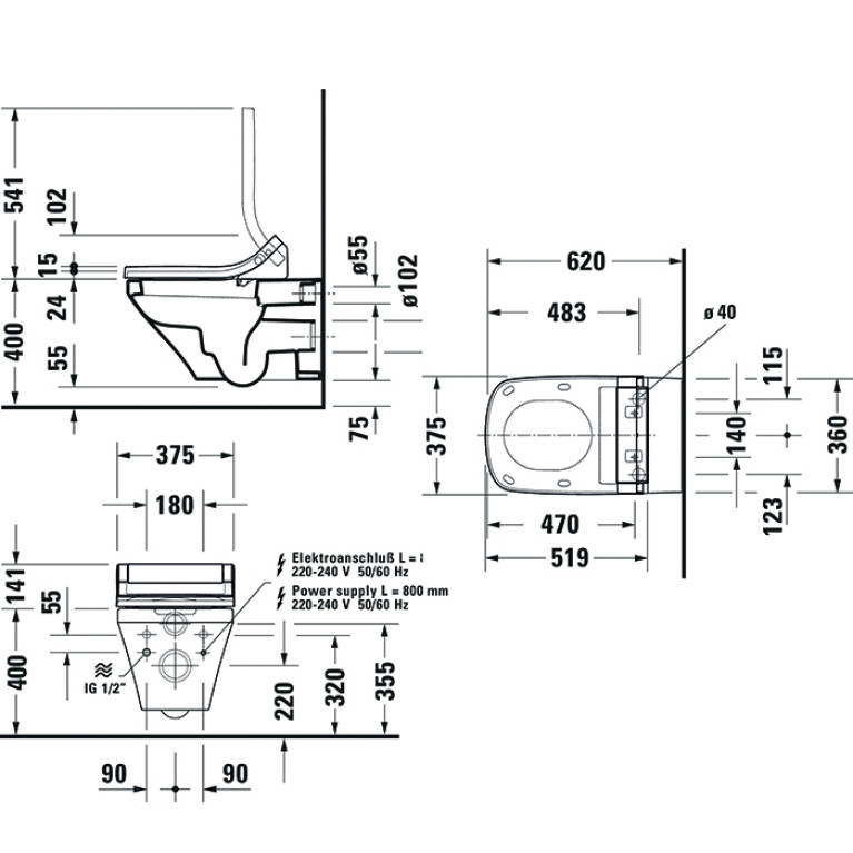 Duravit DuraStyle Унитаз подвесной 620х370 мм, для крышки-биде Sensowash, с креплением,  цвет белый  (Спец.цена из наличия)