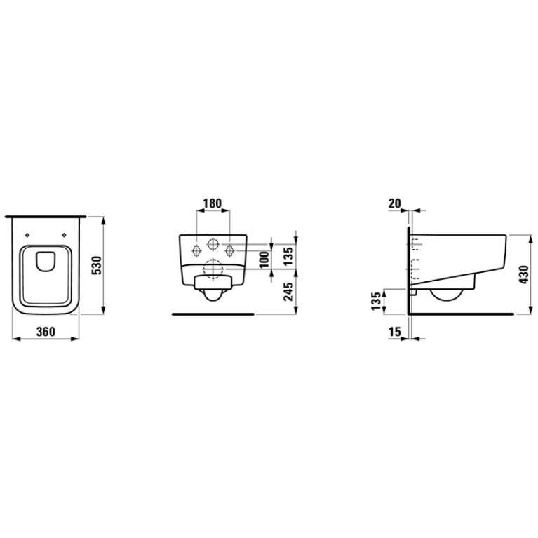 LAUFEN PRO S Унитаз подвесной 530х360х295 мм., безободковый, цвет белый