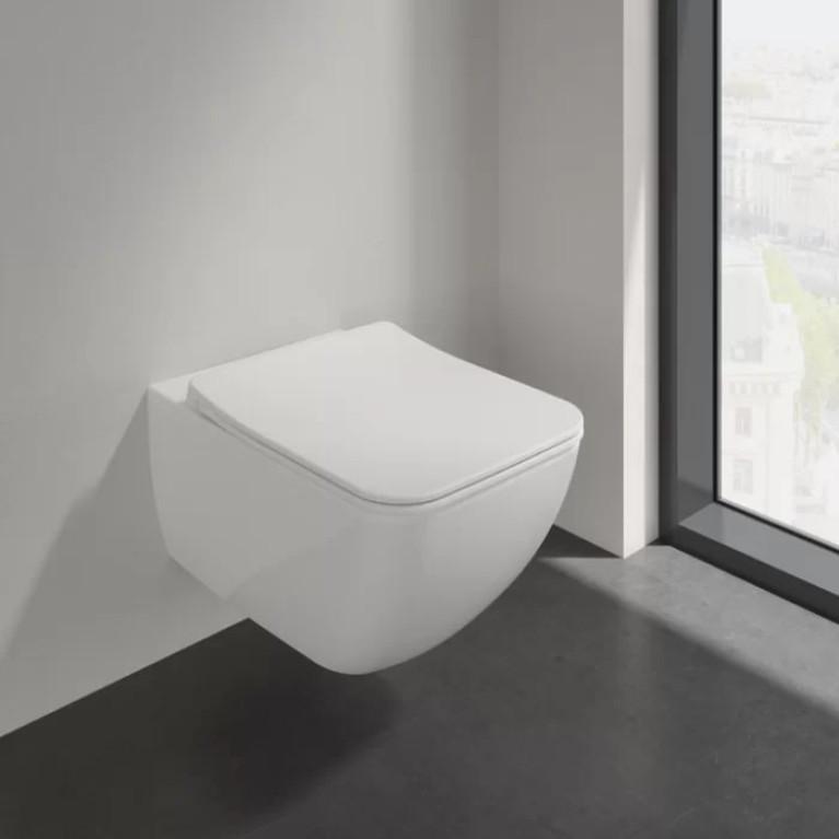 VilleroyBoch Venticello Унитаз подвесной 375*560*330, безободковый, в комплекте сиденье SlimSeat c микролифтом, покрытие CeramicPlus, цвет альпийский