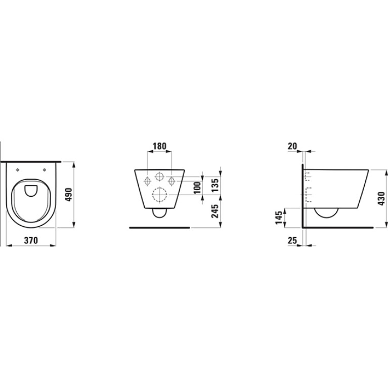 LAUFEN KARTELL Унитаз подвесной укороченный 490x370x285(430) мм., безободковый, цвет белый глянец