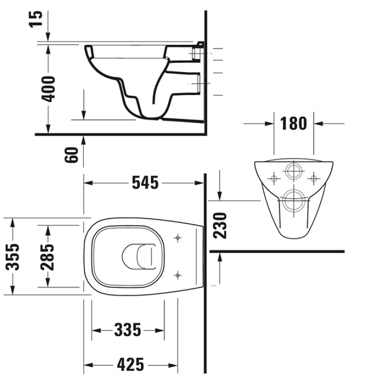 Duravit D-Code Унитаз подвесной, с вертикальным смывом объем: 4,5 л, 355x545мм, Цвет: Белый (Спец.цена из наличия)