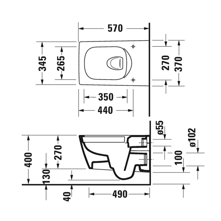 Duravit Viu Унитаз подвесной 370x570мм, rimless, вкл. крепление Durafix,  с покрытием WG, цвет: белый