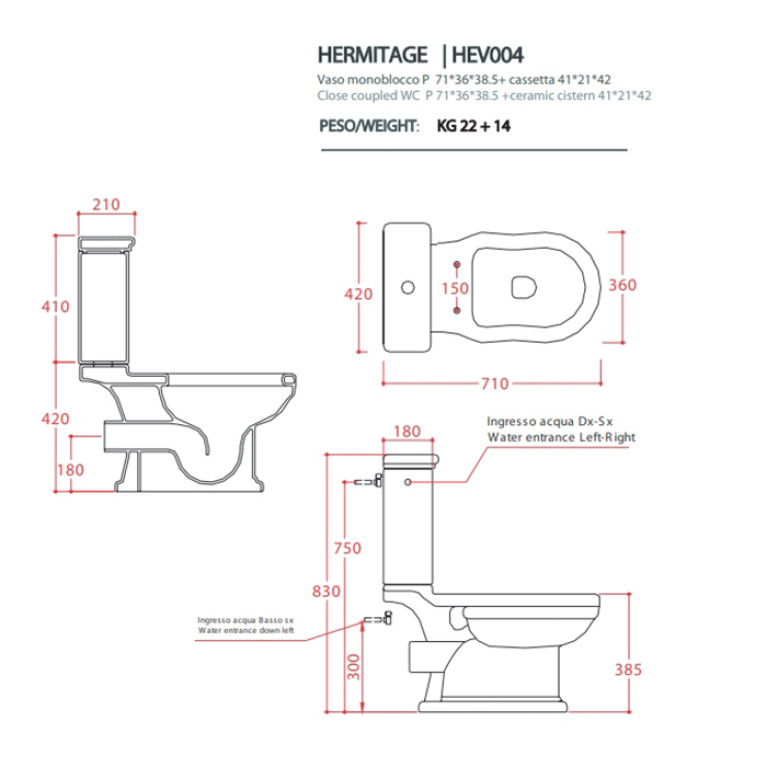 Artceram HERMITAGE унитаз моноблок 71*36см слив в стену с креплением, цвет белый