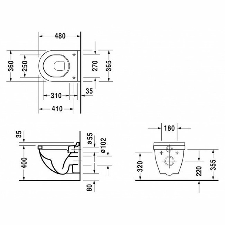 Duravit Starck 3 Унитаз подвесной Сompact, укороченная модель (485x360мм), цвет: белый