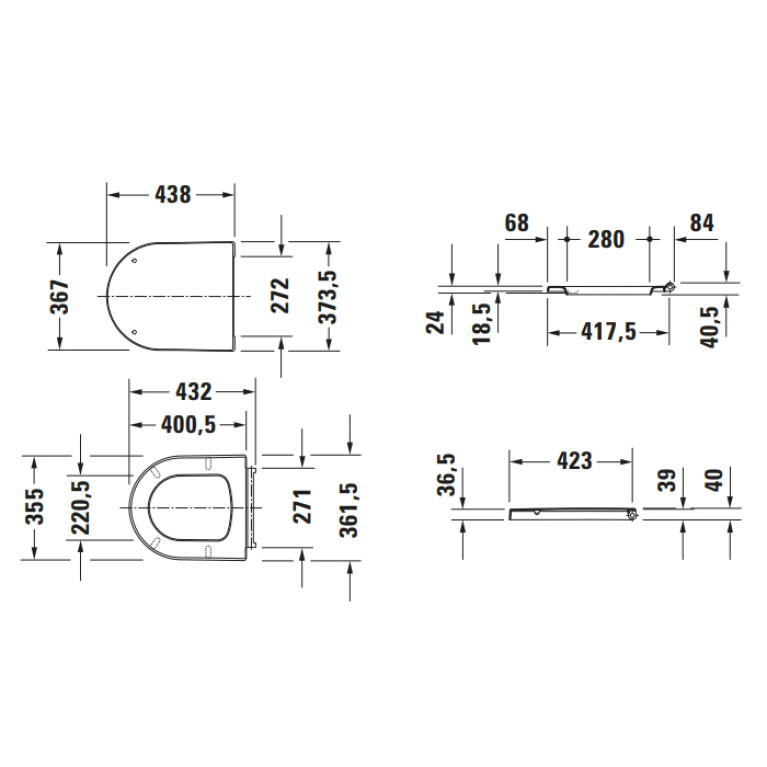 Duravit Balcoon Сиденье для унитаза Balcoon с микролифтом 374x438&para;мм, петли сталь, белое глянцевое