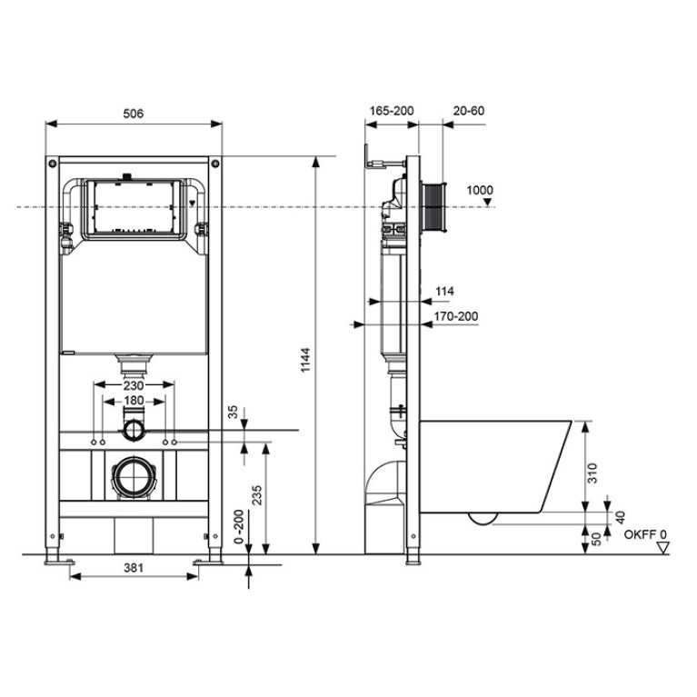 TECEspring Base Комплект 4 в 1 инсталяция, панель смыва LT с круглыми кнопками, черный мат., унитаз модель S