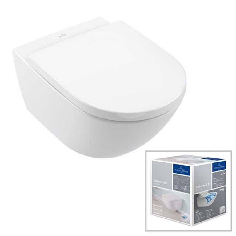 VilleroyBoch Subway 3.0 Унитаз подвесной, безободковый, смыв Tornado, сиденье в комплекте SoftClosing, CeramicPlus, цвет альпийский белый