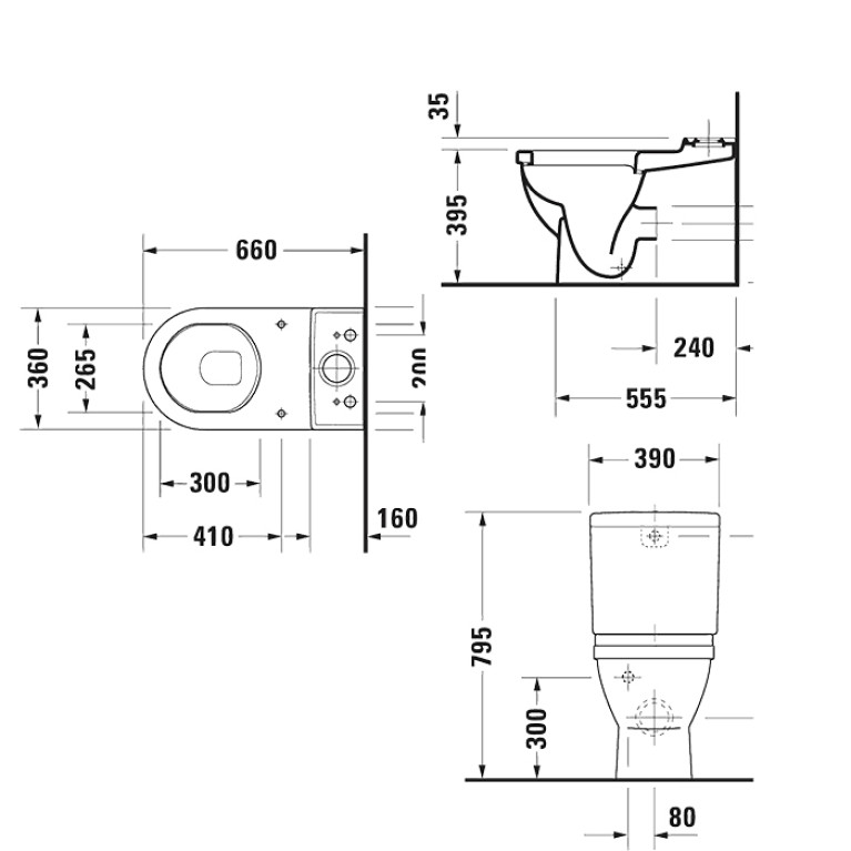 Duravit Starck 3 Унитаз моноблок приставной 655х360 мм в комплекте с креплением, универсальный выпуск, цвет: белый (Спец.цена из наличия)