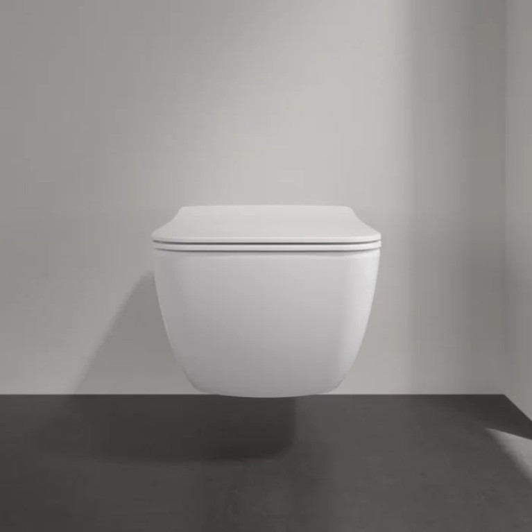 VilleroyBoch Venticello Унитаз подвесной 375*560*330, безободковый, в комплекте сиденье SlimSeat c микролифтом, покрытие CeramicPlus, цвет альпийский