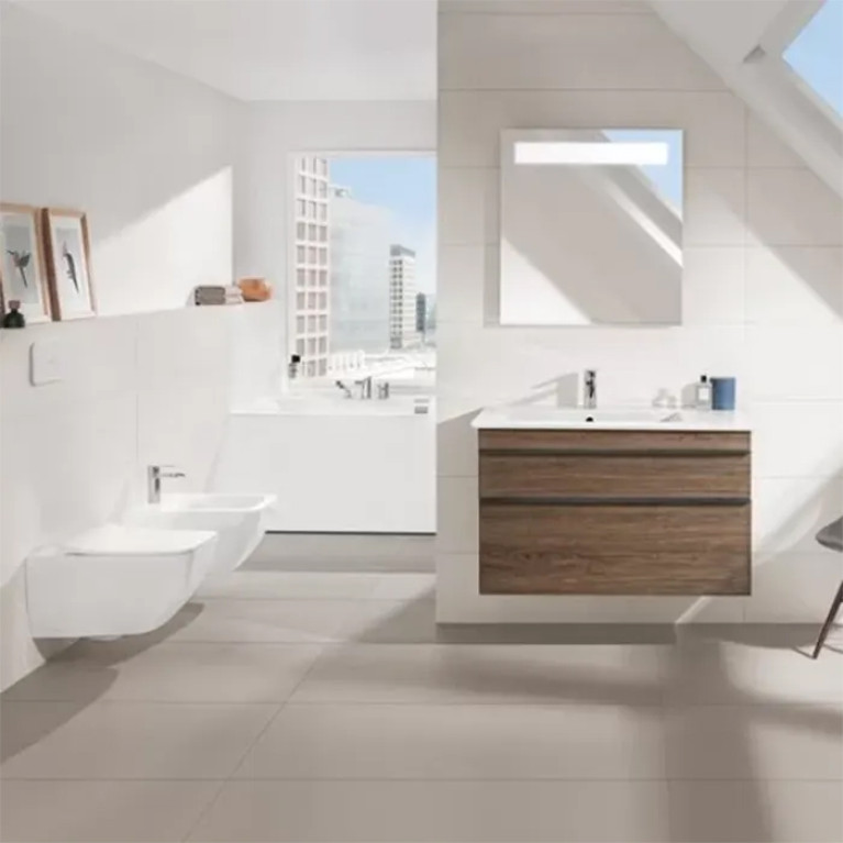 VilleroyBoch Venticello Унитаз подвесной 375*560*330, безободковый, в комплекте сиденье SlimSeat Line, микролифт, цвет альпийский белый