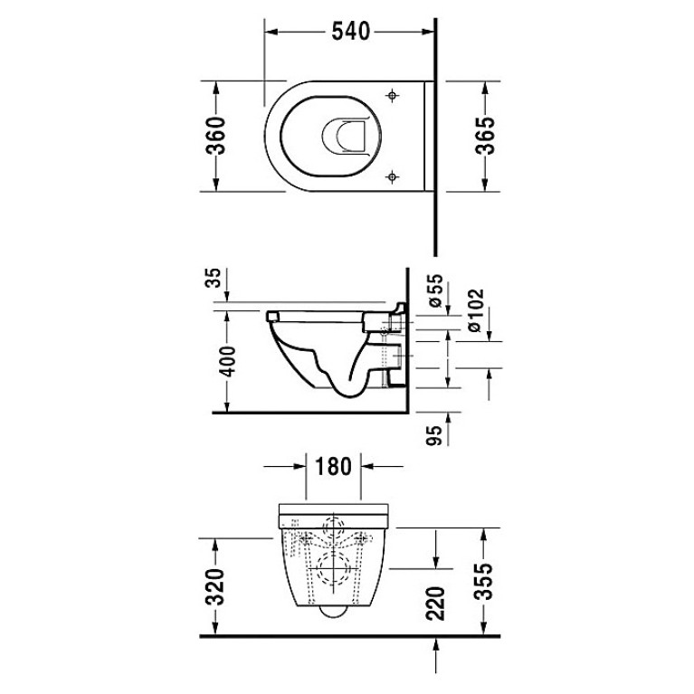 Duravit Starck 3 Унитаз подвесной, 540х360 мм, с креплением Durafix,  цвет белый