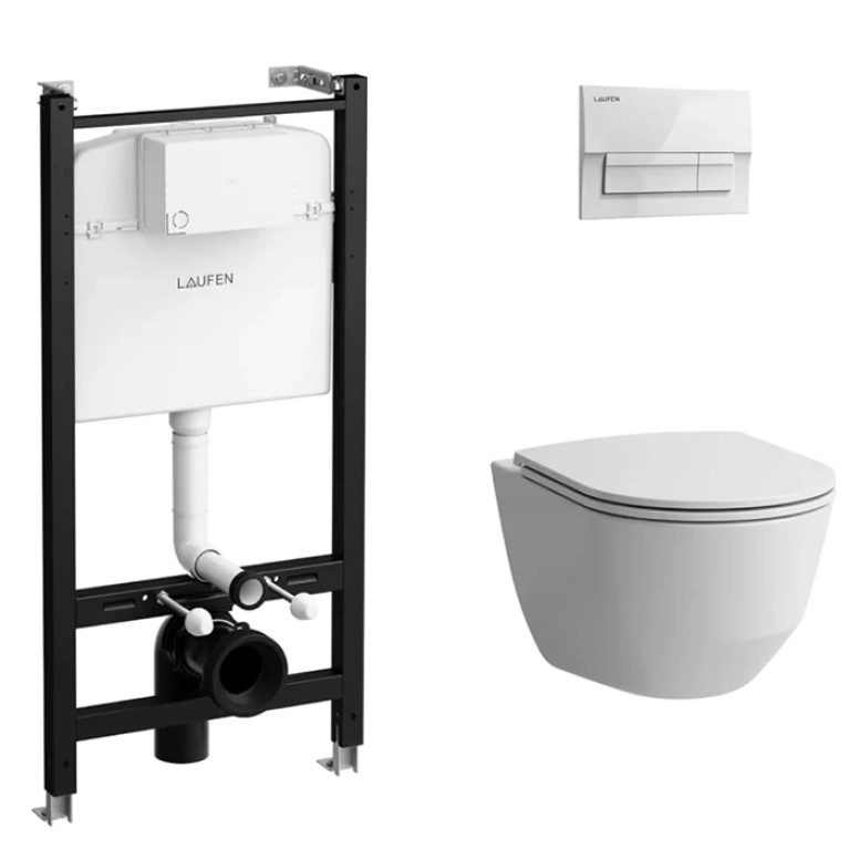 LAUFEN Pro Унитаз подвесной, безободк смыв Rimless, с инсталляционной системой, сиденье с микрол тонкое, панель смыва белая (АКЦИЯ со склада нашего!)