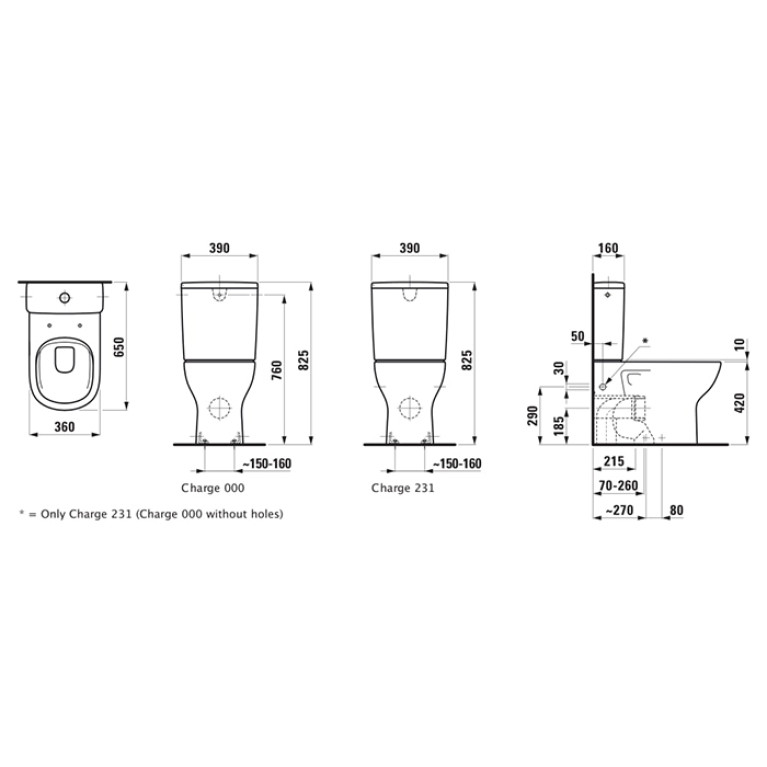 LAUFEN Lua Унитаз моноблок 650х360х420 мм,слив универсальный, смыв безободковый,  для бачка 8.2708.1/2/3, цвет белый глянец