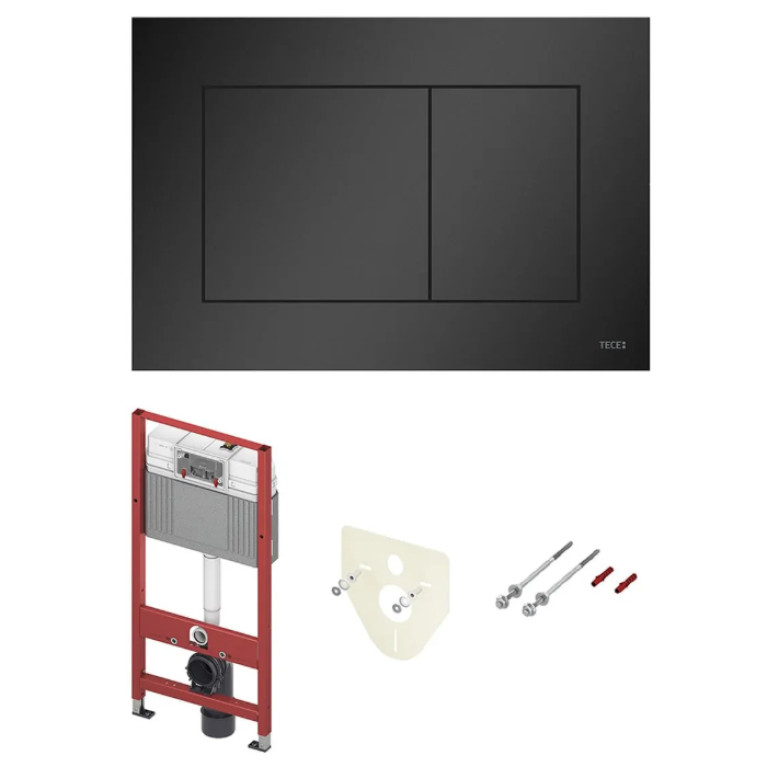 TECE Комплект (4в1) TECEbase 3.0 c кронштейнами, звукоизоляция, панель смыва TECEnow черная матовая (латунный вентиль)