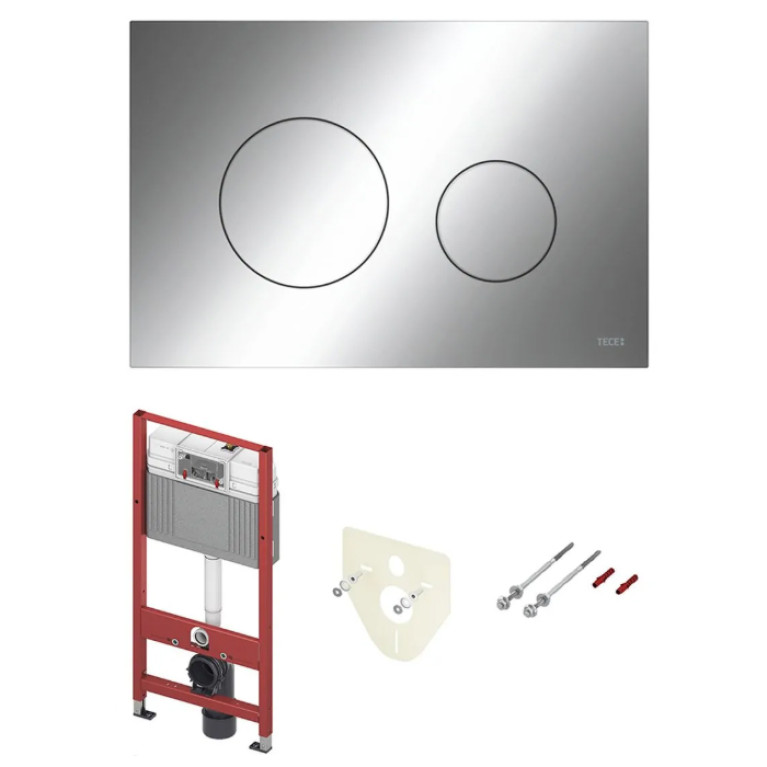 TECE Комплект (4в1) TECEbase 3.0 c кронштейнами, звукоизоляция, панель смыва TECEloop хром глянцевая (латунный вентиль)